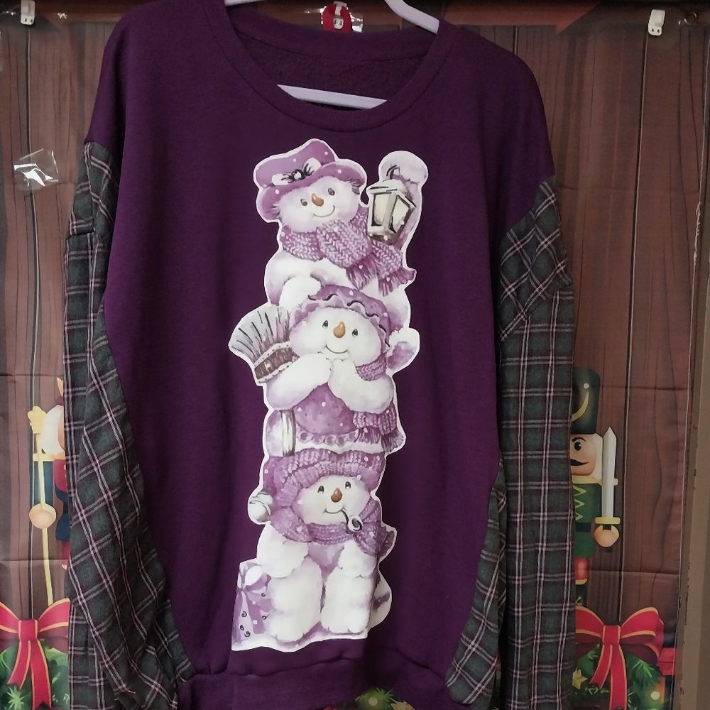Upcycled Christmas fannel/sweatshirt  XXXL